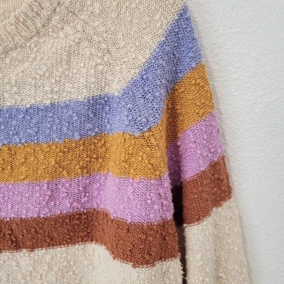 Rip Curl Womens Sweater Small Beige Bold Stripes Marled Lightweight Beachy Boho - Picture 4 of 4